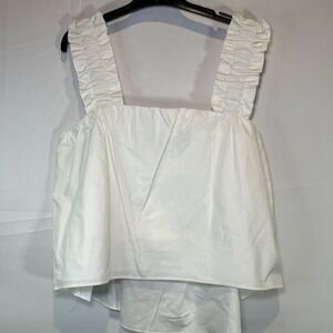 Women's Medium Button Up Moodie White Eyelet Ruffle Strap Halter Size M Boho NWT